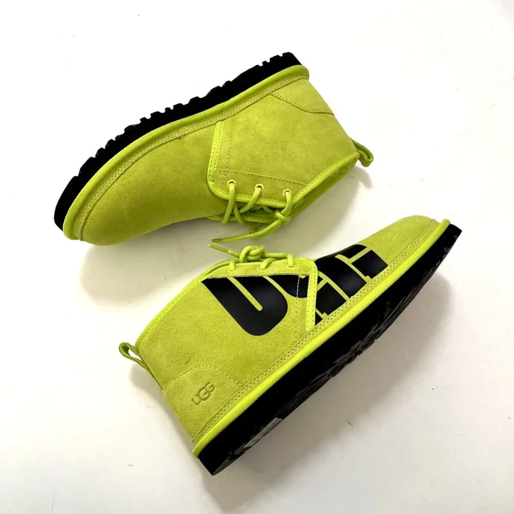 UGG Neumel Chopd Chukka Boots Lime Green Black Logo Suede Mens Size 10 NWOB